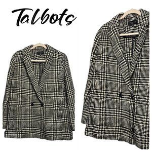 Talbots Ladies Black/White Business‎ Wool Blend Button Pea Coat Size 12 Petite